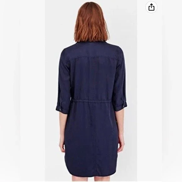 NEW French Connection Navy Blue Kruger Tencel Tie Waist Button Front Dress Sz 4 - Picture 2 of 11